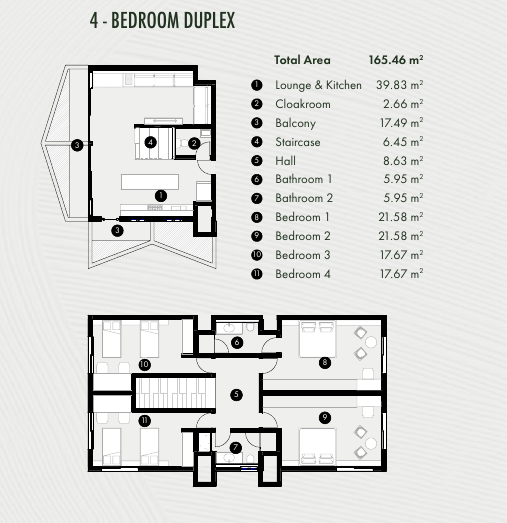 4-bedroom duplex floor plan from the Anga brochure