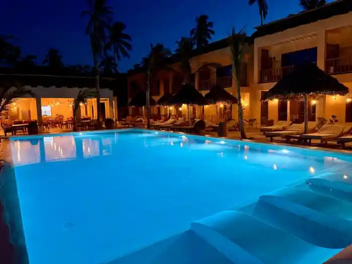 Swimming pool after sunset