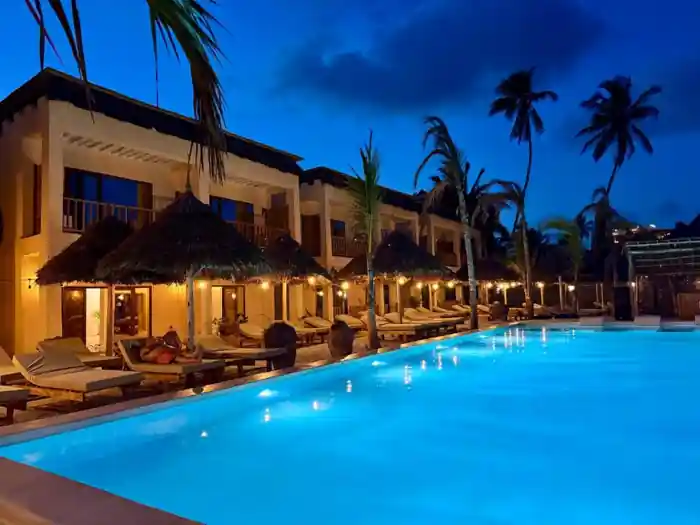 Hotel illuminated at night