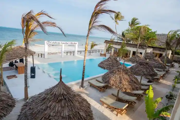 Elevated view of the beachfront hotel