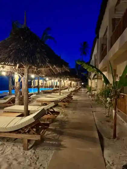 Poolside terrace at night