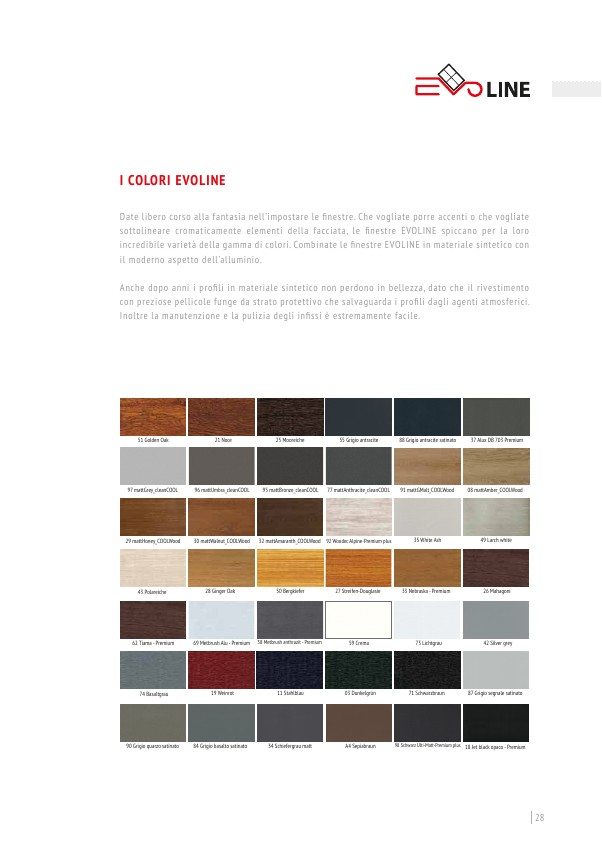 EVOLINE catalogue colour and wood-effect finish selection